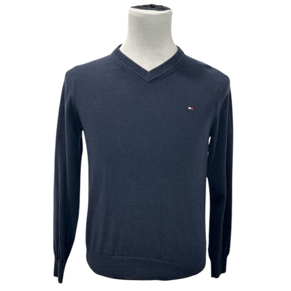Tommy Hilfiger Men's Navy Blue Cotton V-Neck Sweater Pullover Small